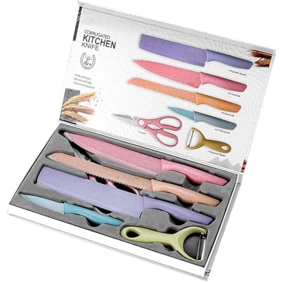 Kit Conjunto de 6 Facas Coloridas em Aço de Alto Carbono Premium