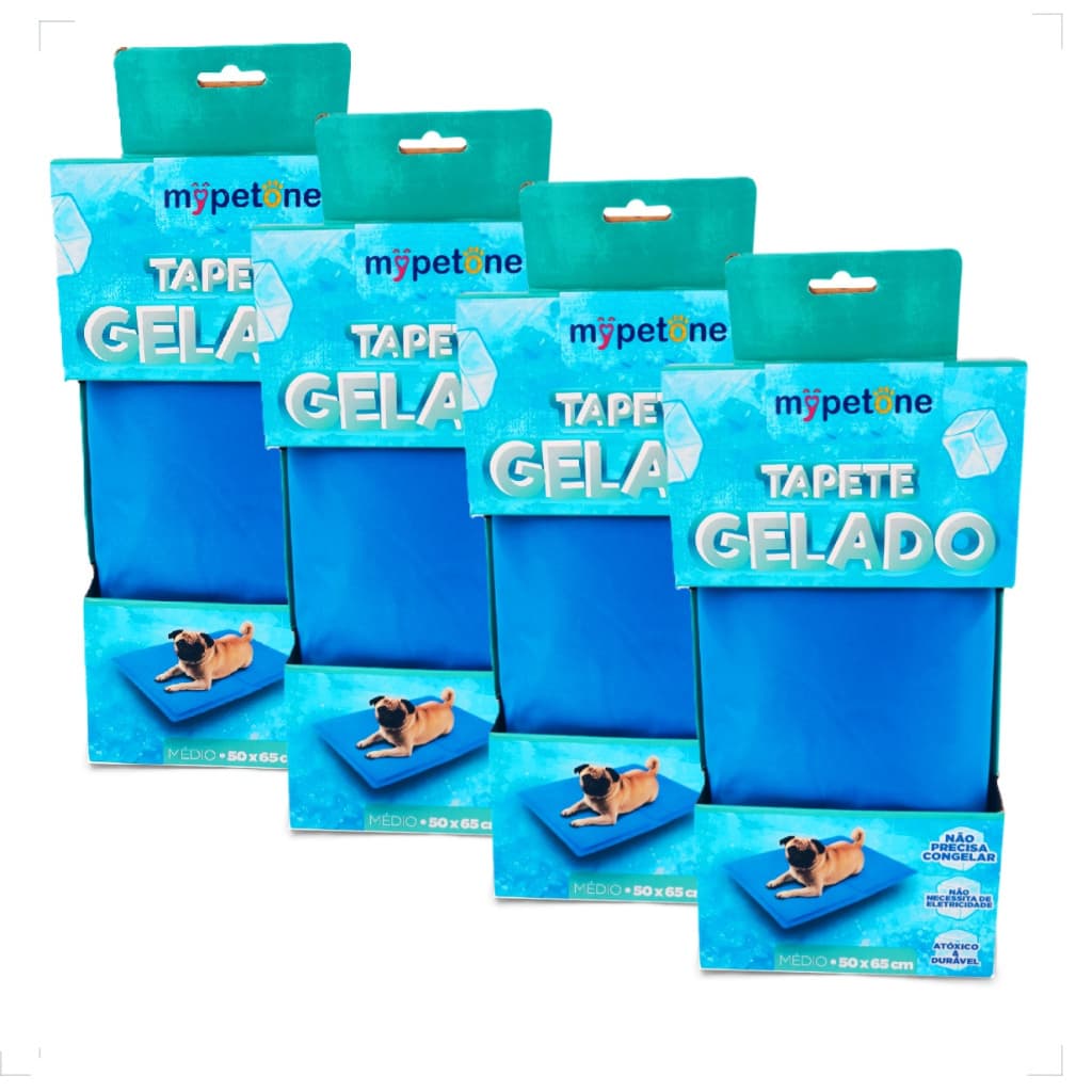 4 Tapete Gelado Mypetone 65x50 Tamanho Médio para Cães - Azul