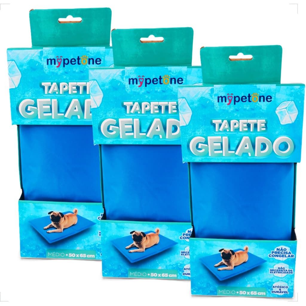 3 Tapete Gelado Mypetone 65x50 Tamanho Médio para Cães - Azul