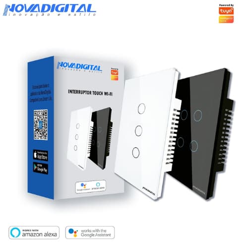 Interruptor Inteligente WiFi Touch Nova Digital compatível comando de voz Alexa e Google (Lite)