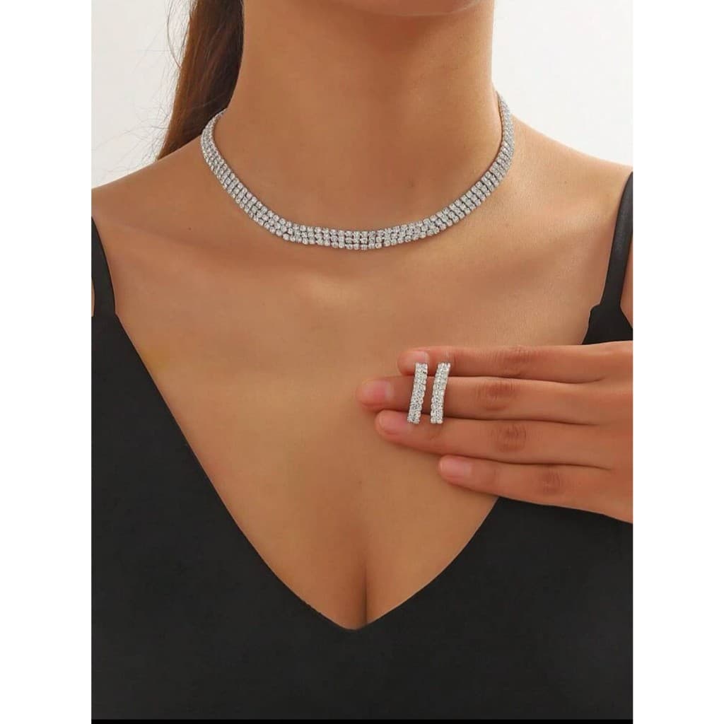 Nova Cristal Gargantilhas Colar com brinco Chocker para As Mulheres de Prata Fina de Ano Novo