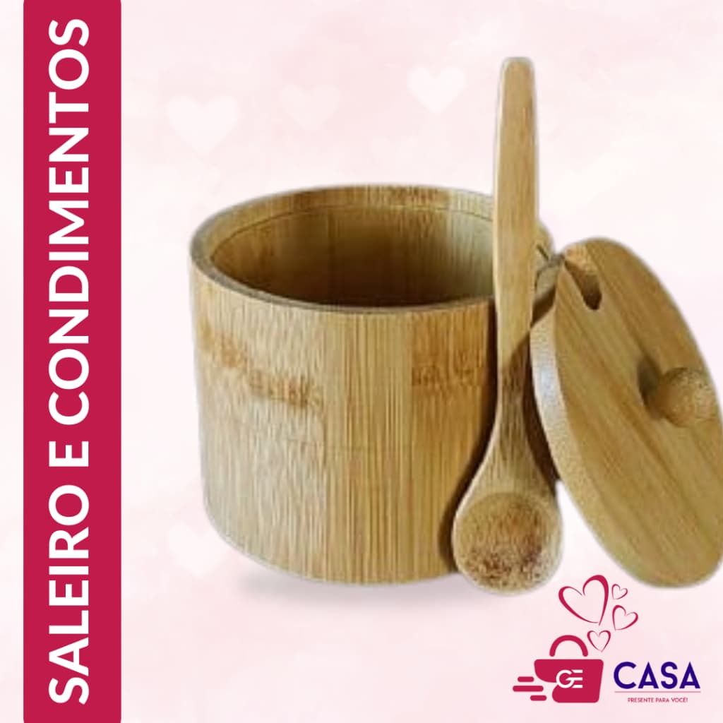 Pote Açucareiro Saleiro Moderno Bambo Com Tampa E Colher De Bambu Condimentos Especiarias e Farinheira