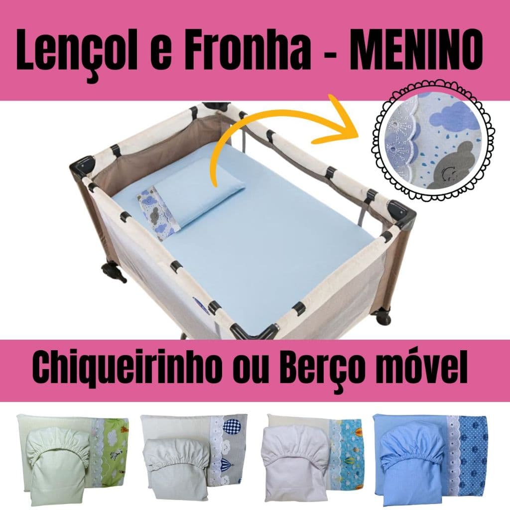JOGO DE LENÇOL PARA CHIQUEIRINHO OU BERÇO DESMONTAVEL 2 PEÇAS - LENÇOL E FRONHA MENINO