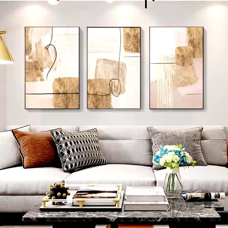 Quadros Decorativos 3 Peças 40x60 Figuras Abstrato Bege