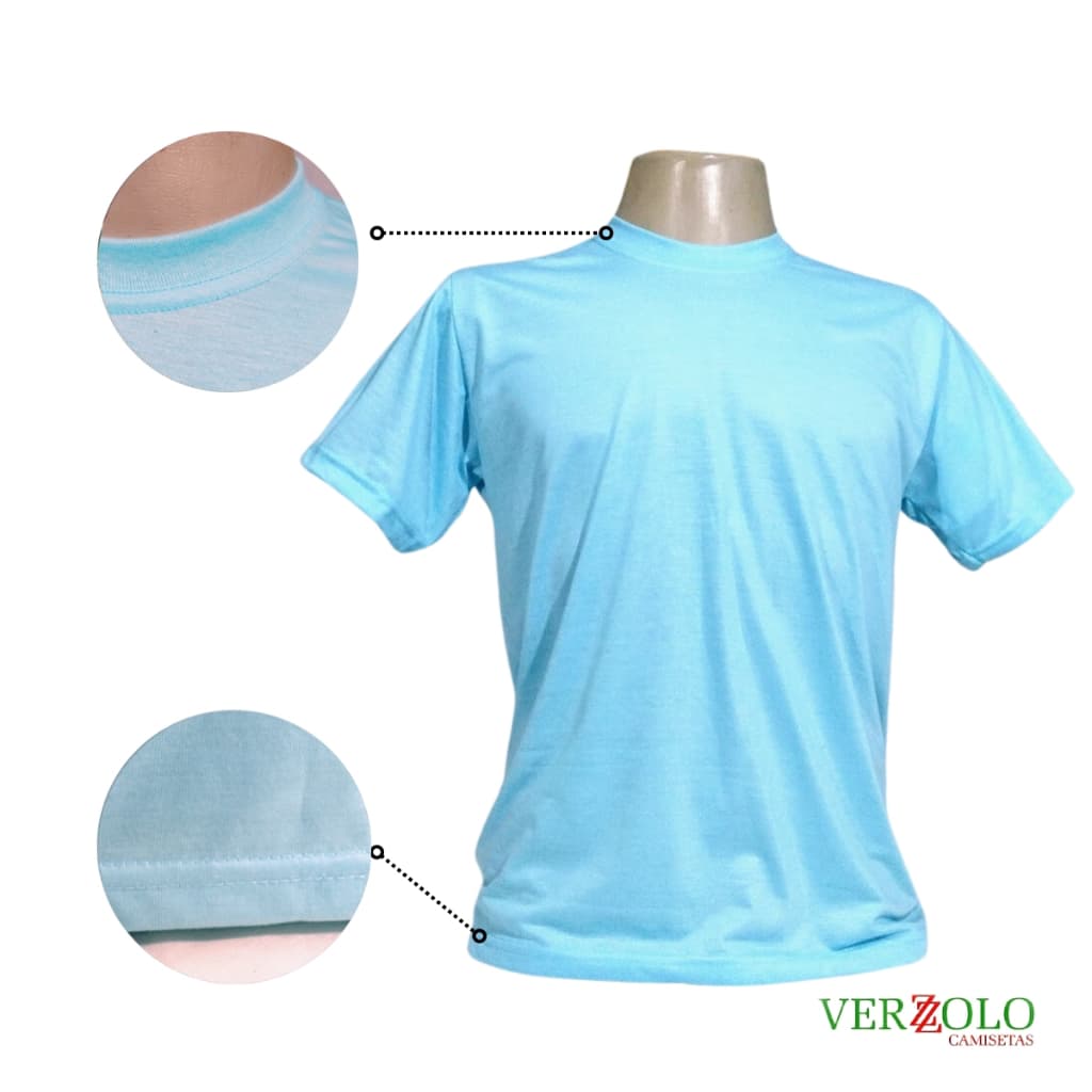 Camiseta Blusa Azul Claro VERZZOLO 100% Poliéster Para Sublimação Personalização