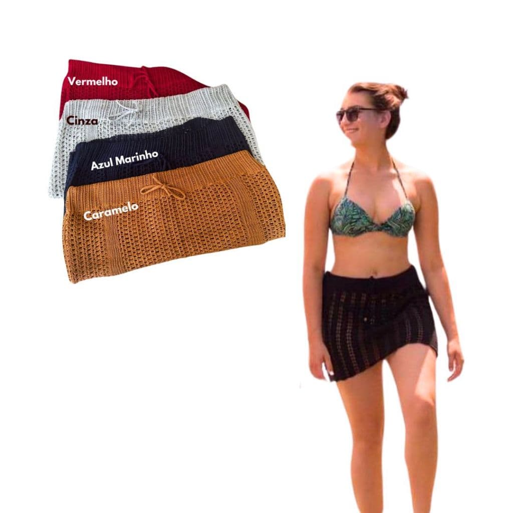 Saia Em Tricô Crochê Saída De Praia Curta Várias Cores Moda