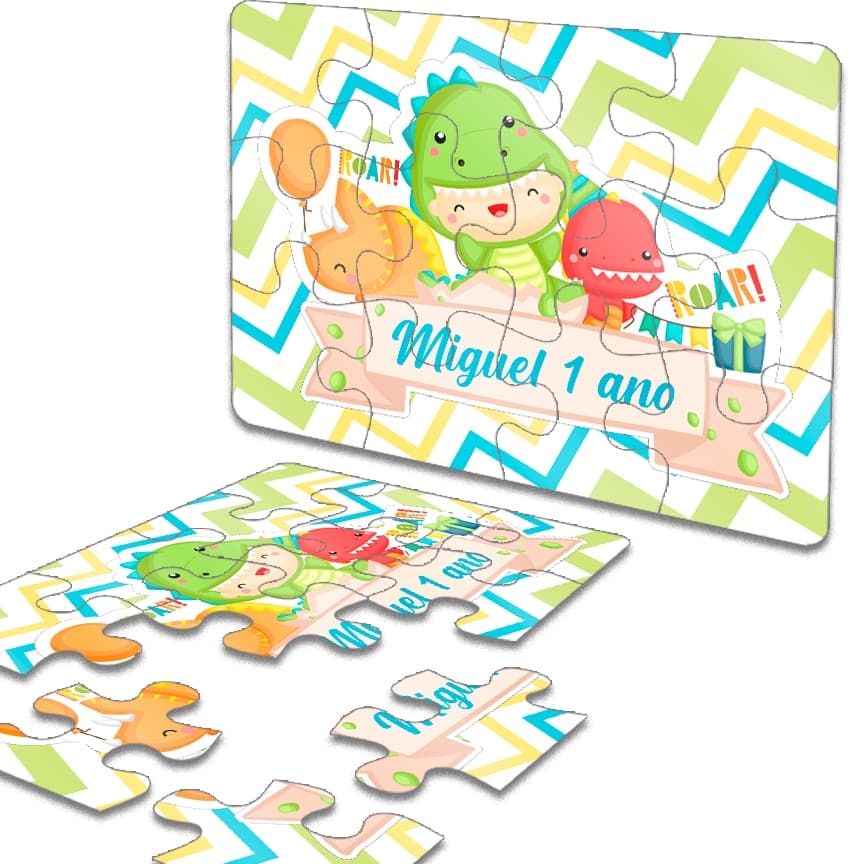 10 Quebra-Cabeça Personalizado Dinossauro Baby Festa Lembrança Infantil Interativa Qualquer Tema