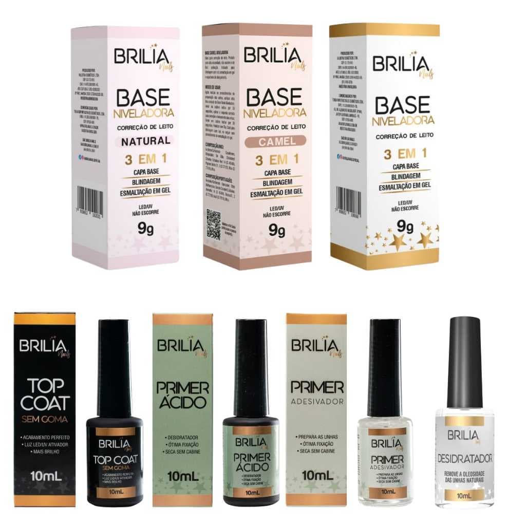 Brilia Nails Preparadores & Finalizador Alongamento Unhas - Escolha o Seu