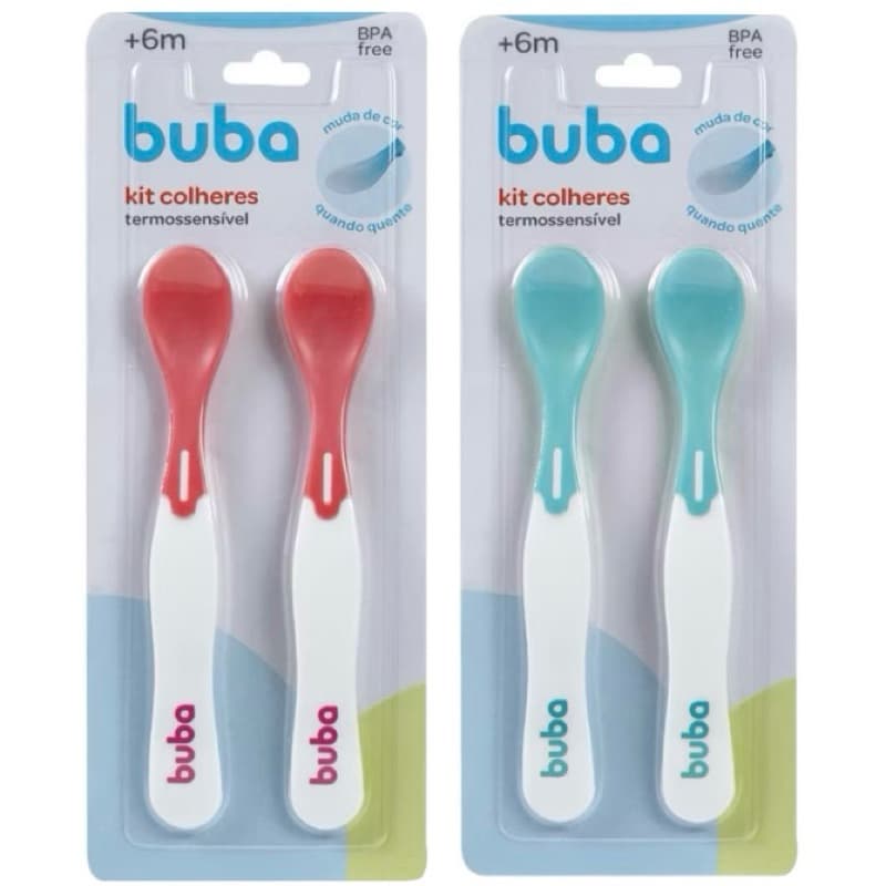 Kit Talheres Termossenssíveis - 2 unidades - Térmica Infantil Rosa e Azul - Buba