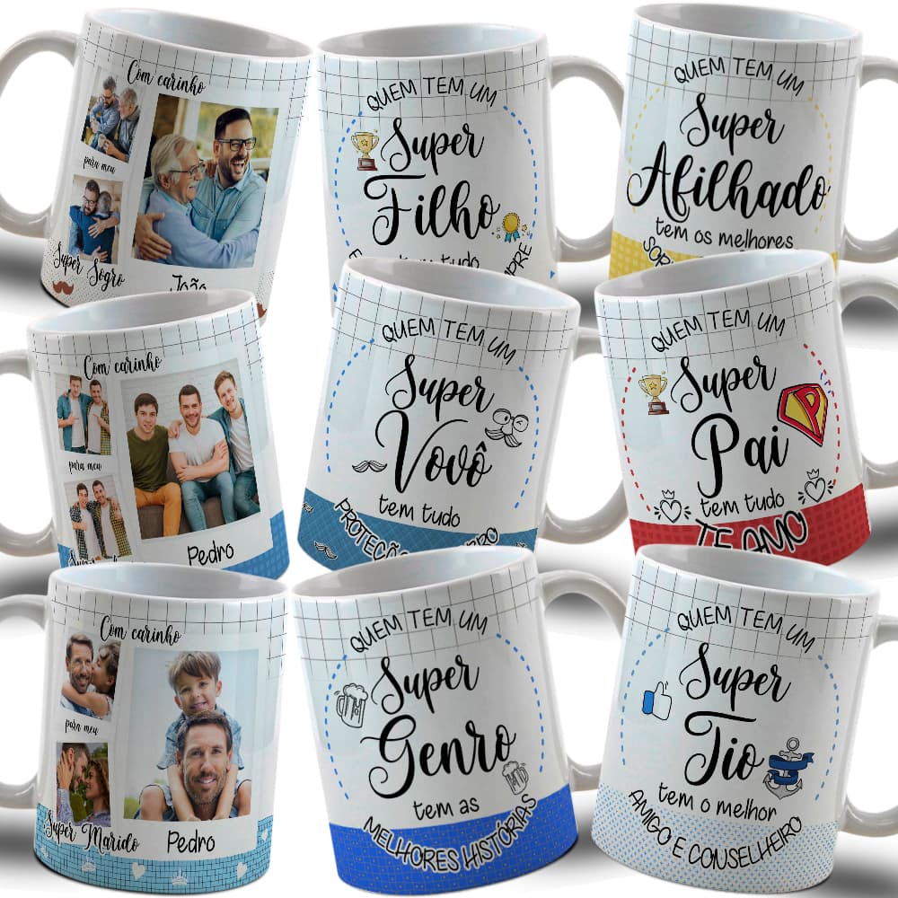 Caneca de Porcelana Personalizada Com Foto e Nome Super Família - Pai Mãe Sogro Sogra Tio Tia Vovó Vovô...