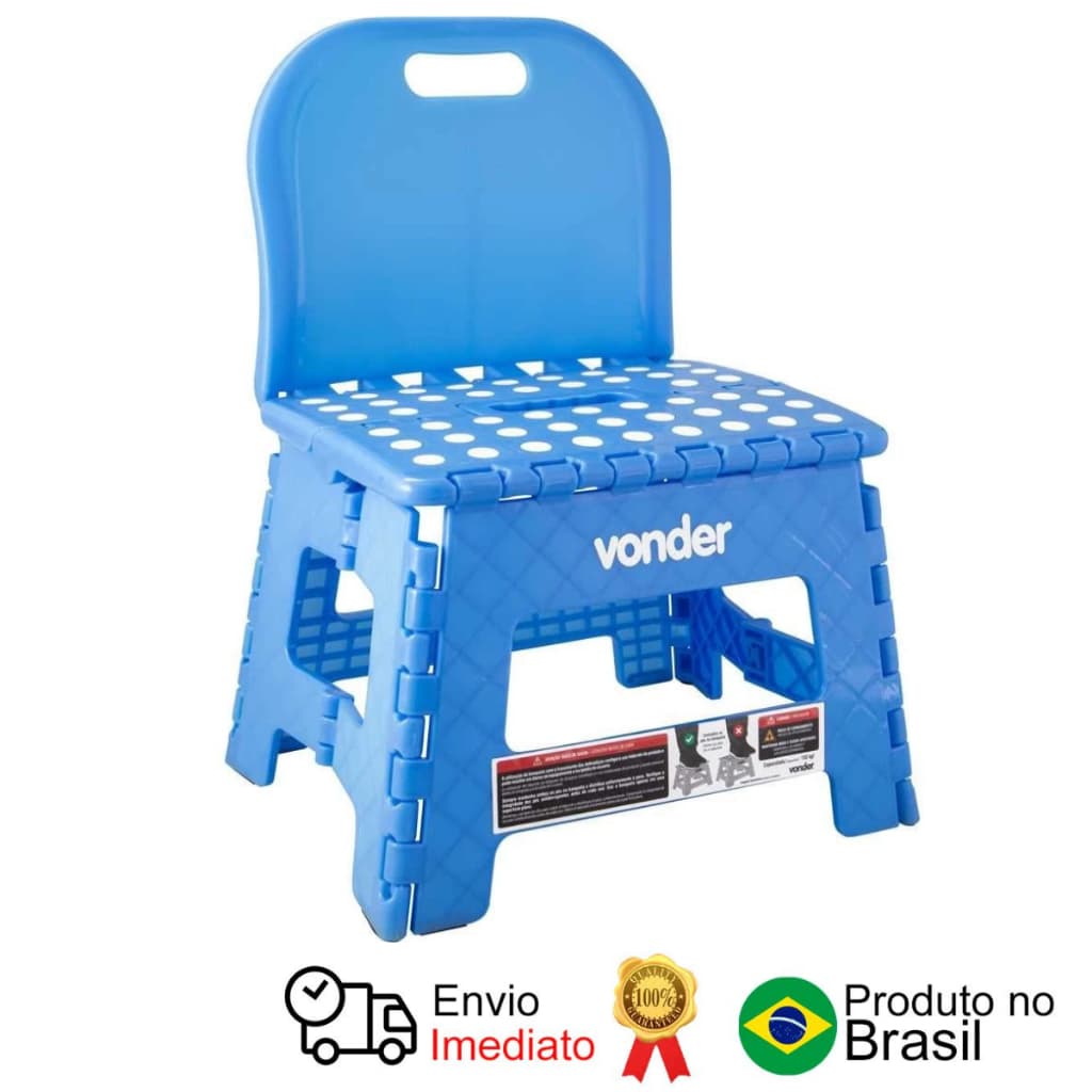 Banqueta Plástica Dobrável Azul 220 Mm Encosto Vonder