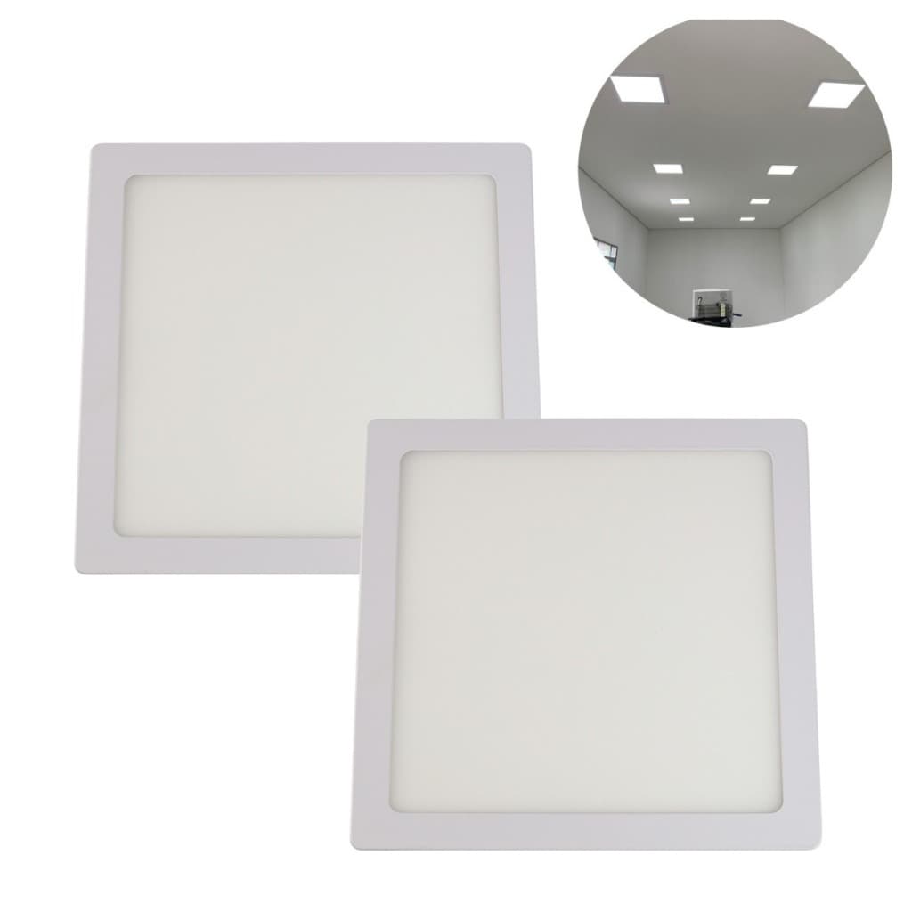 Kit 2 Luminaria Painel Plafon Led 18w Quadrado Embutir 22x22cm Bivolt Slin Baixo Consumo de Energia