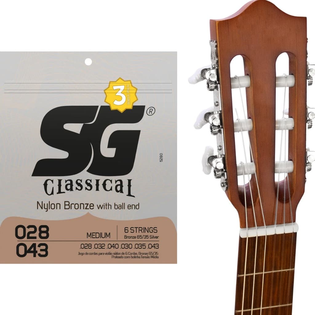 Kit 3 Encordoamento SG Violão Nylon Triple Pack 028 Bronze 65/35