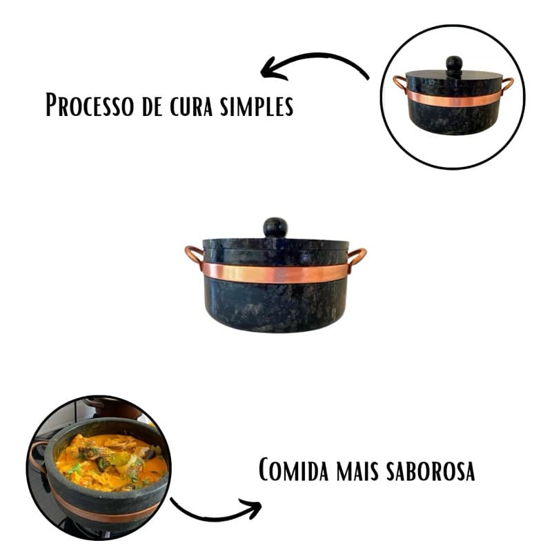 Panela Wok de Pedra Sabão Pequena 500 ml 700 ml cozinha alça de cobre