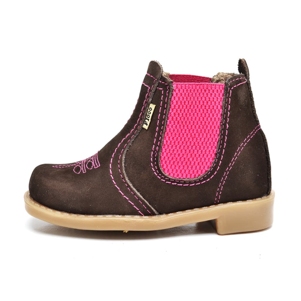 Botina Infantil Femina Rosa Country em Couro Legitimo F1000