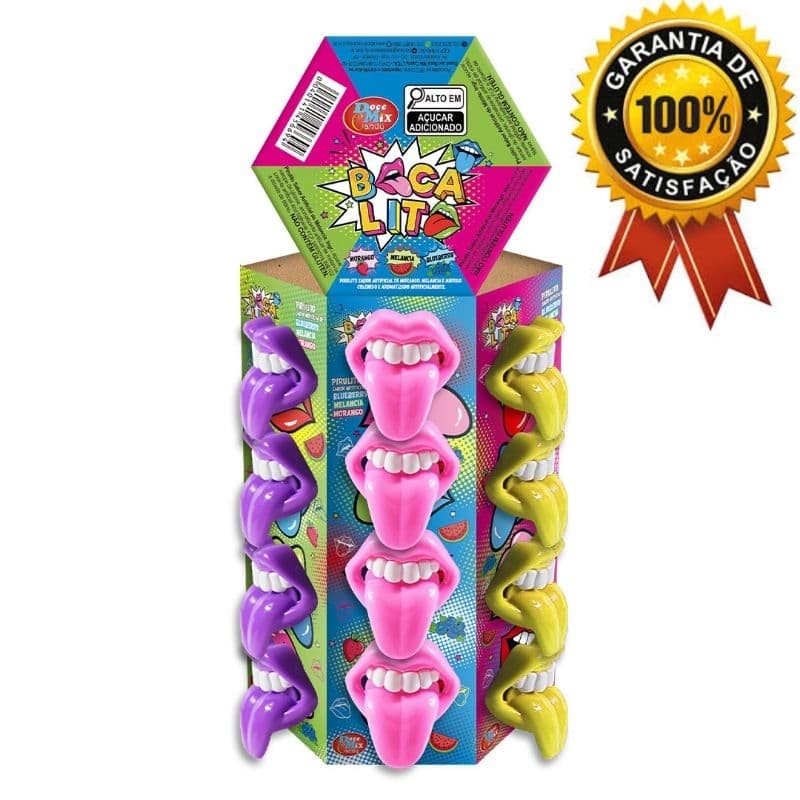 PIRULITO BOCA LITO DISPLAY C/24UN MORANGO, BLUEBERRY E MELANCIA  -  Doce mix candy