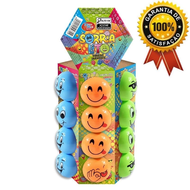 PIRULITO SORRIA LITO DISPLAY COM 24 UN. BLUEBERRY, MORANGO E MELANCIA - Doce mix candy