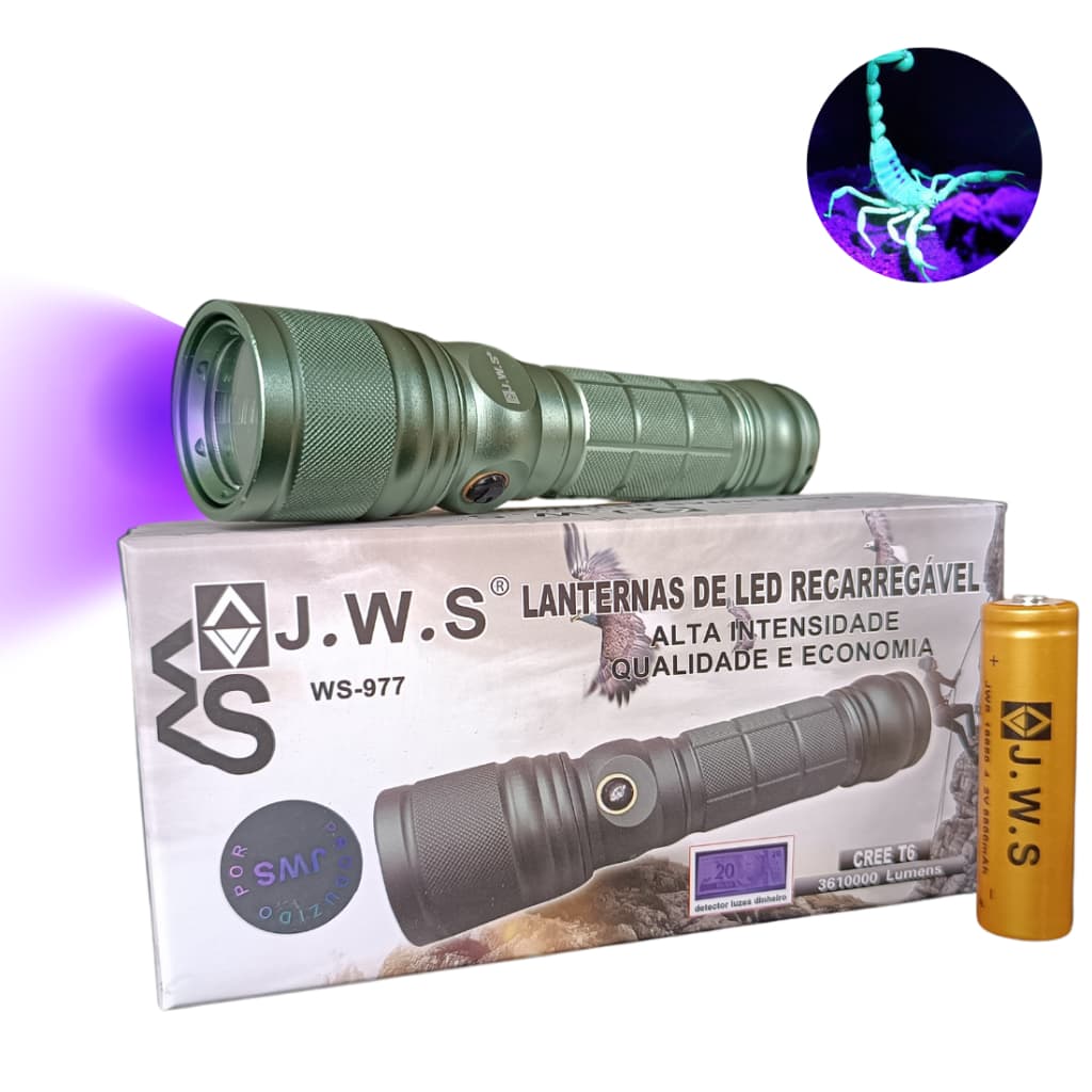 Lanterna Caça Escorpião Luz Negra Led Uv + Led T6 +Zoom