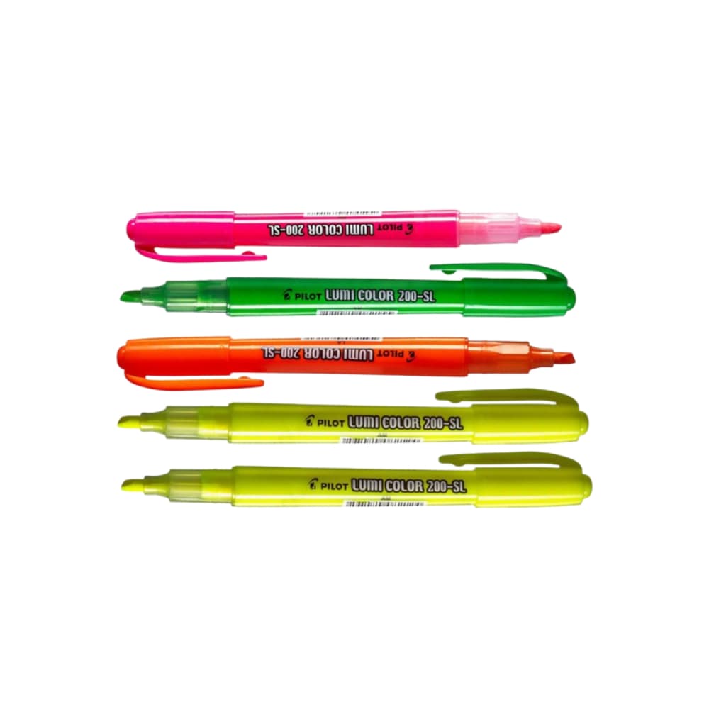 Caneta Marca Texto  200 SL PILOT (2 Amarelos + 1 Verde + 1 Laranja+ 1 Rosa)  - Kit com 5 unidades