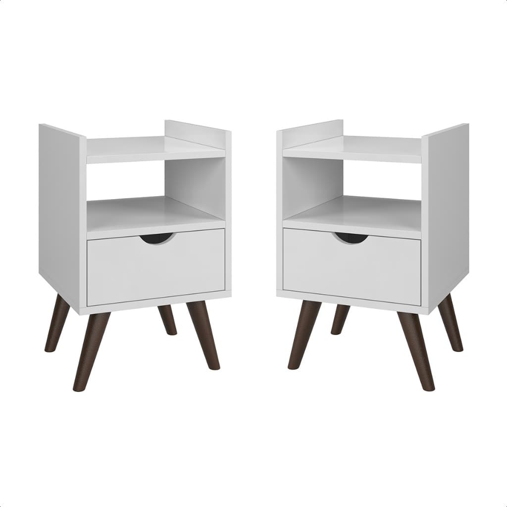 Conjunto Mesa De Cabeceira Grécia Estilo Retrô Pés Antiumudade Branco
