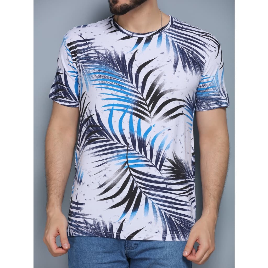 Camisetas Manga Curta Com Estampada Inteira Floral Malha Visco Lycra