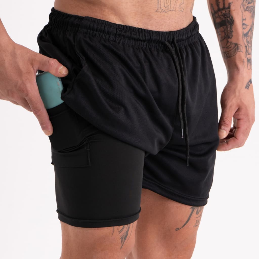 Short 2 em 1 Masculino Bermuda Corrida com Bolso Oculto para Celular