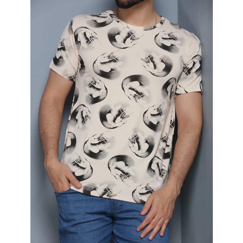 Camisetas Manga Curta Com Estampada Inteira Floral Malha Visco Lycra