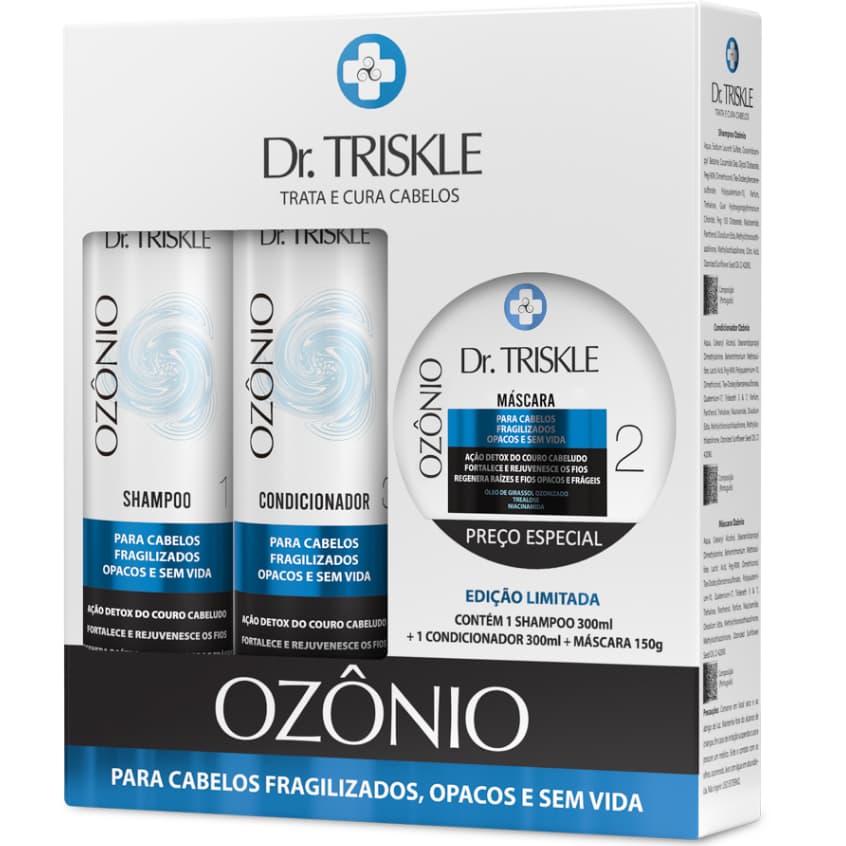 Kit Dr. Triskle Ozônio Detox Shampoo 300ml Condicionador 300ml Máscara Fortalecimento Brilho 150g