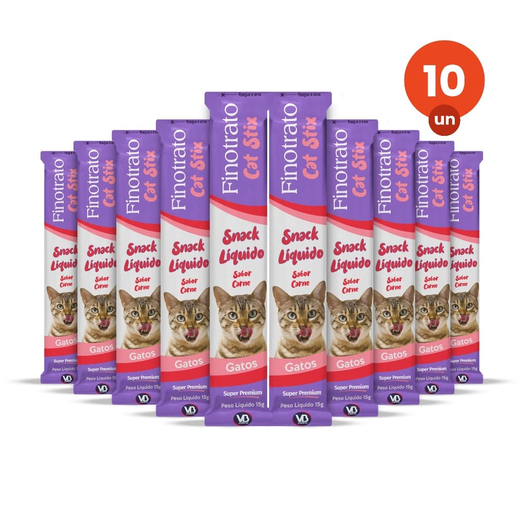 kit 10 Petisco Finotrato Cat Stix Gatos Adultos Sabor Carne 15g