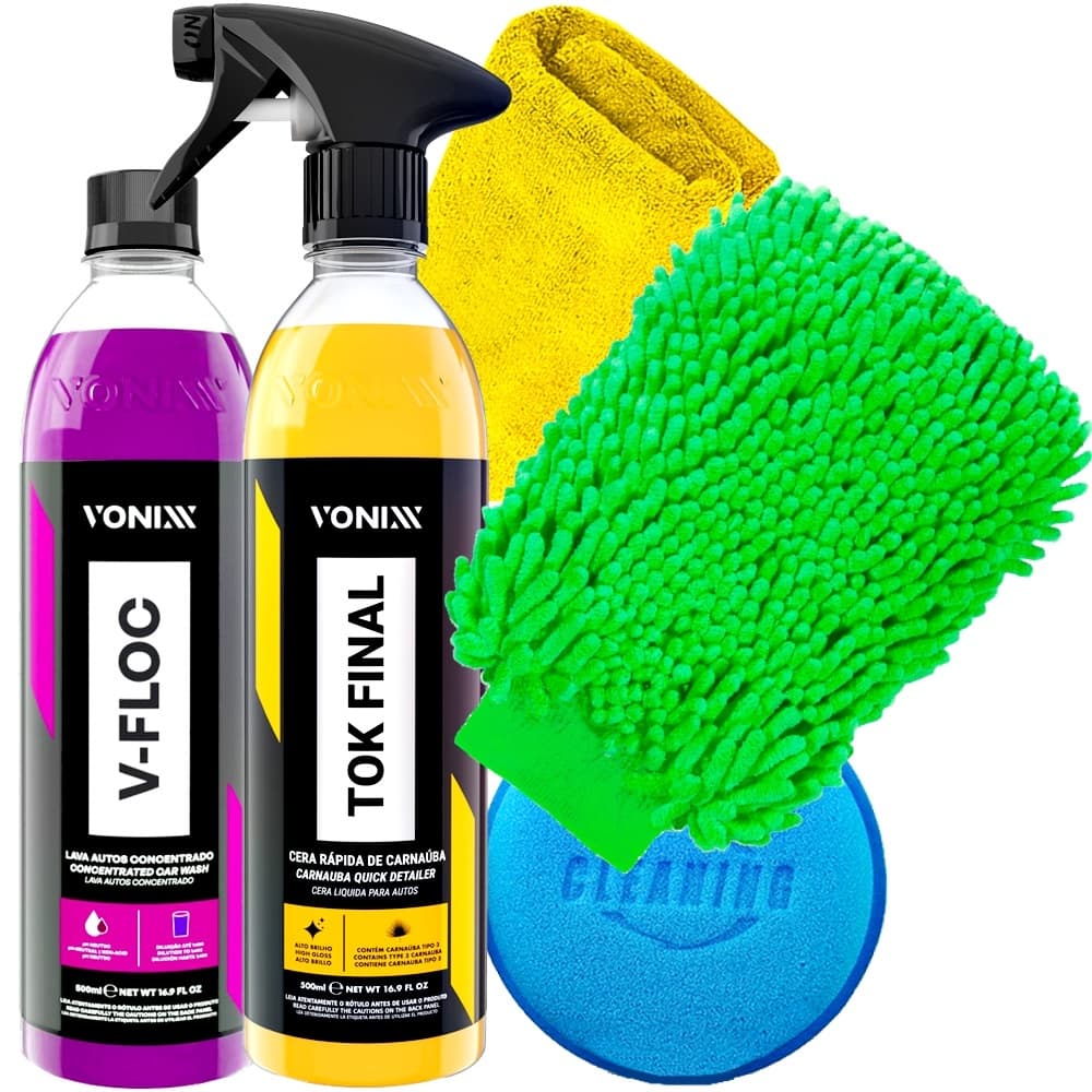 Kit Vonixx Shampoo V-floc Cera Tok Final Luva Pano Toalha Aplicador