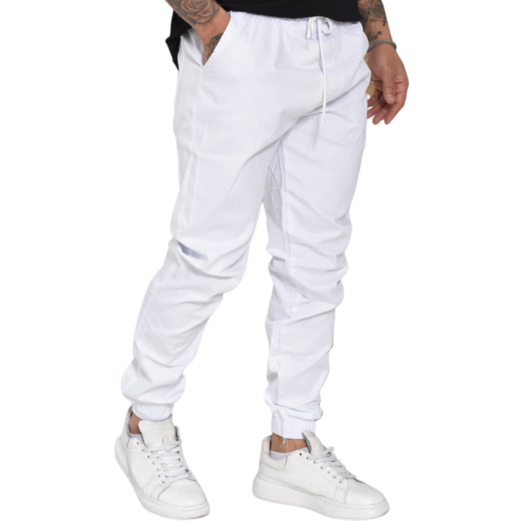 Calça Jogger Branca lisa Reveillon Com Cordão Regulador Na Cintura E Punho Na Perna