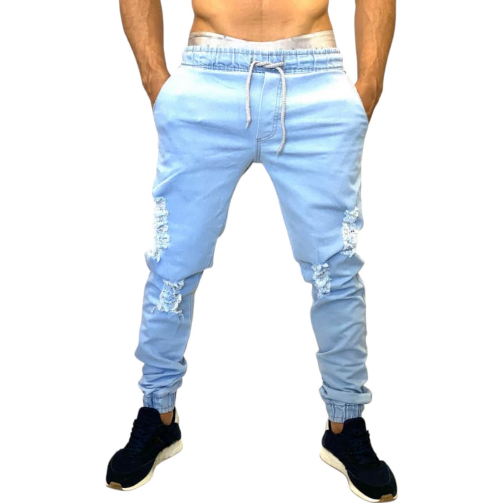 Calça Jogger Rasgada Premium Com Punho e Cordão Na Cintura