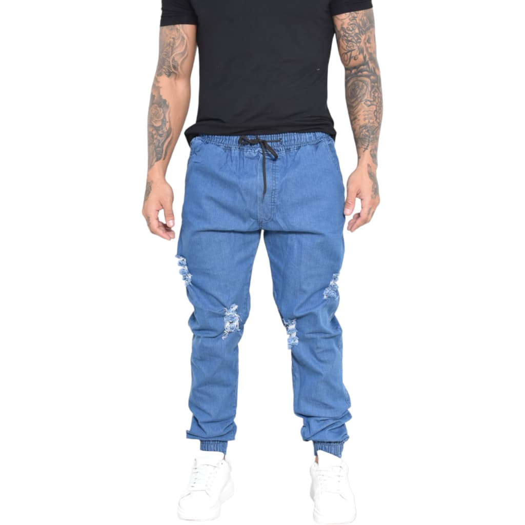 Calça Estilo Jogger Rasgada Premium Com Punho e Cordão Na Cintura