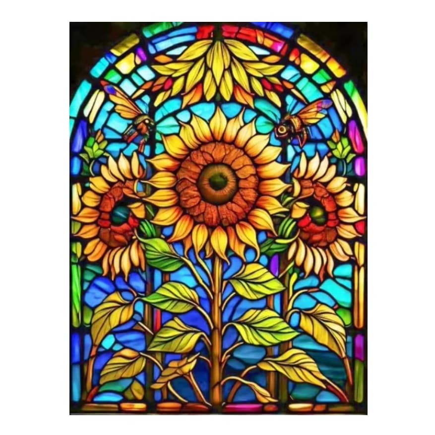 Kit De Pintura Diamante 5d Girassol Vitral 30x40 Diy