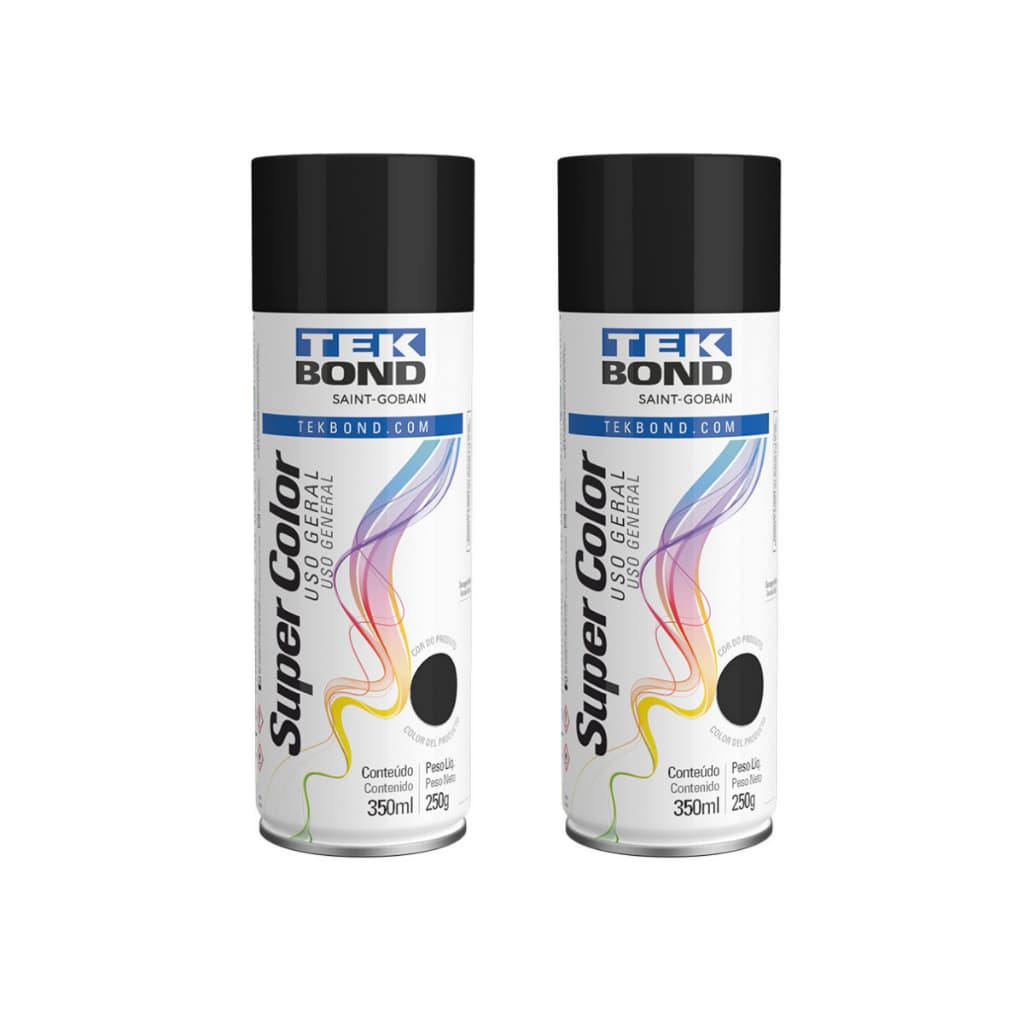 Tinta Spray Preto Brilhante Uso geral 350ml Tekbond- Kit com 2