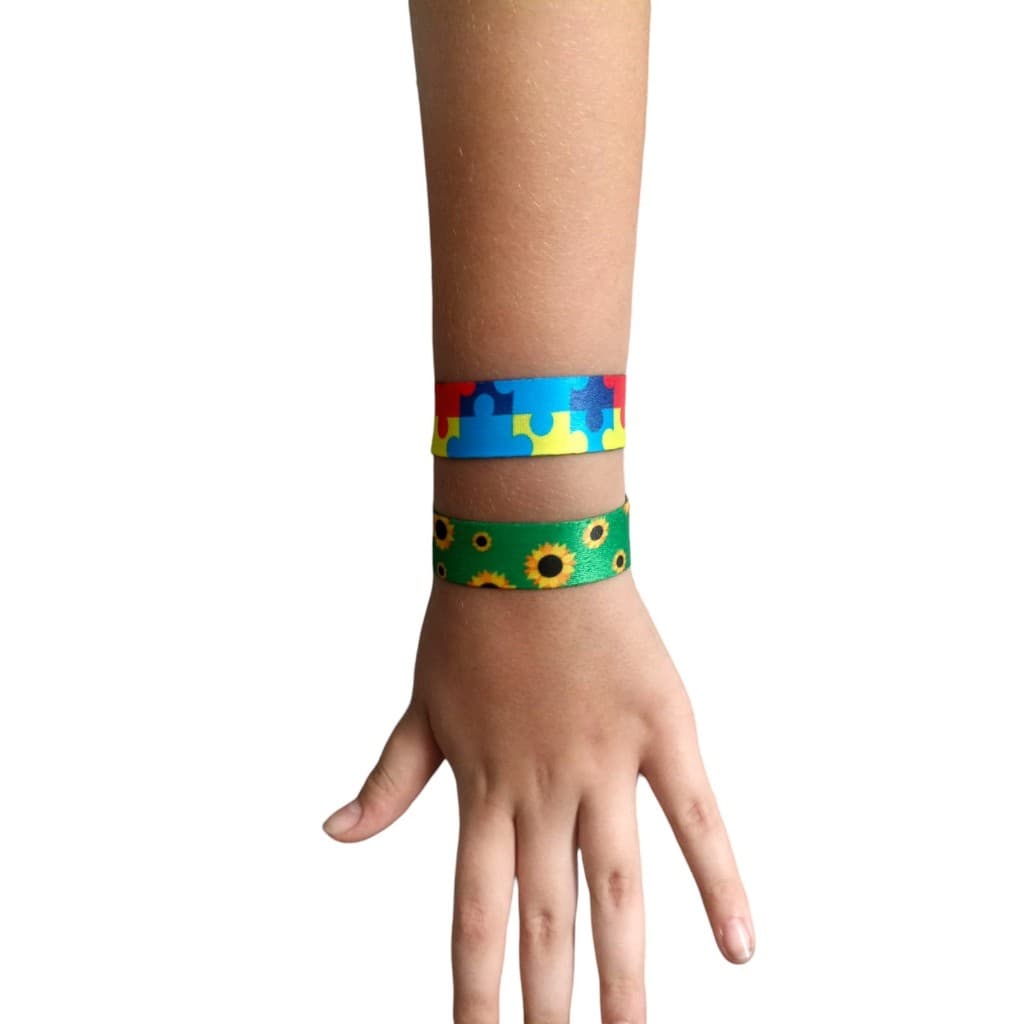 Kit com 2 Pulseiras de Cetim para Identificação de Autismo DEFICIêNCIAS OCULTAS GIRASSOL PROMOÇÃO