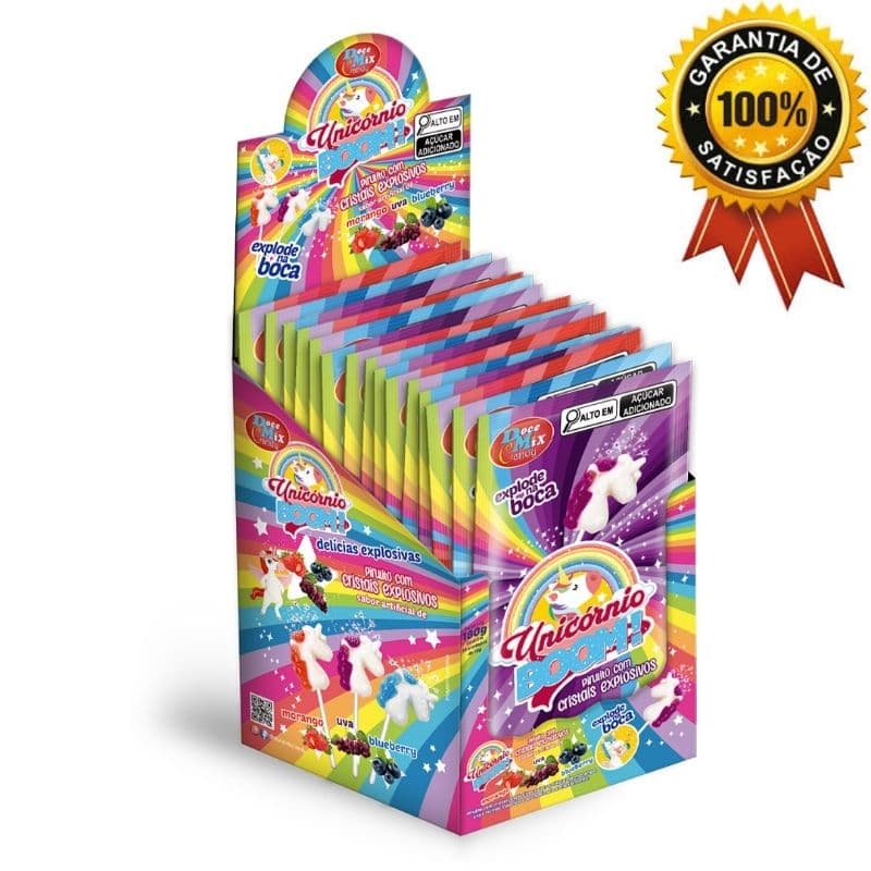PIRULITO EXPLOSIVO UNICÓRNIO BOOM 30UN × 12G - Doce mix candy