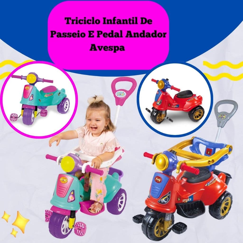 Triciclo Motoquinha Infantil Bebê Passeio Avespa Duas Cores