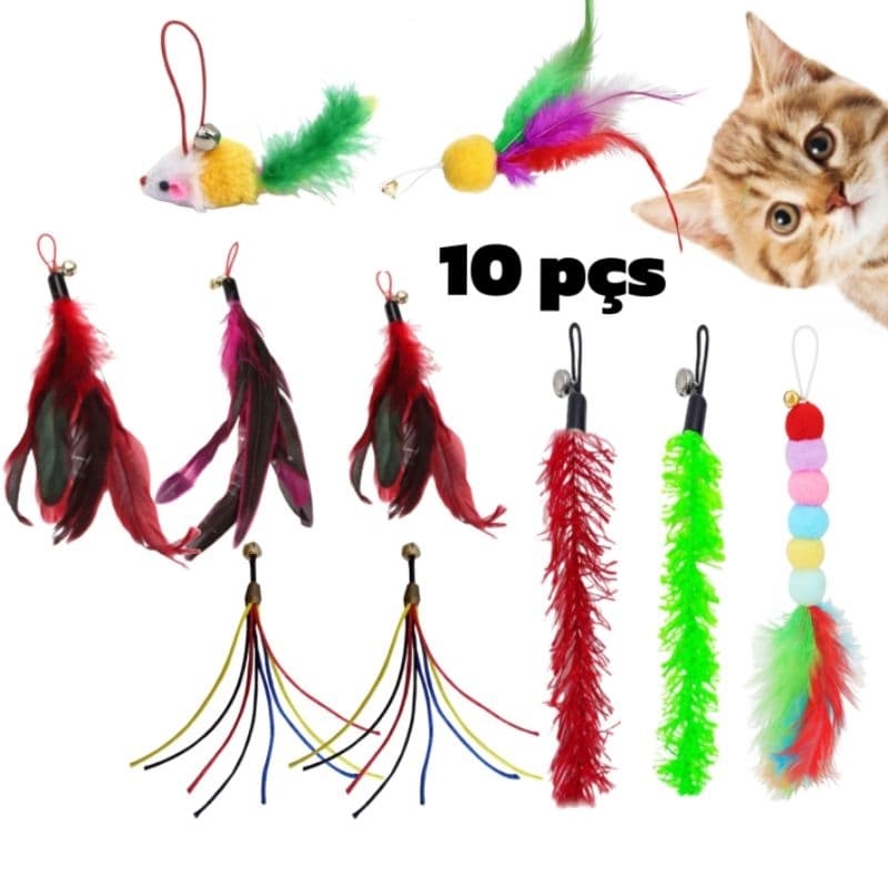 kit reposição de Varinha do gato 10 pçs ponta Brinquedo para gatos