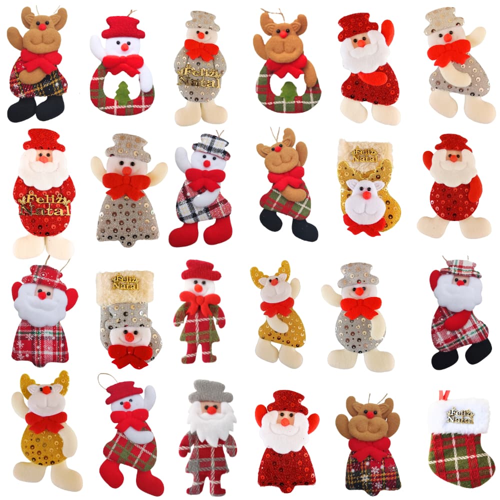 24 Pendentes Papai Noel Pelúcia Enfeite Arvore Natal Grandes 16cm