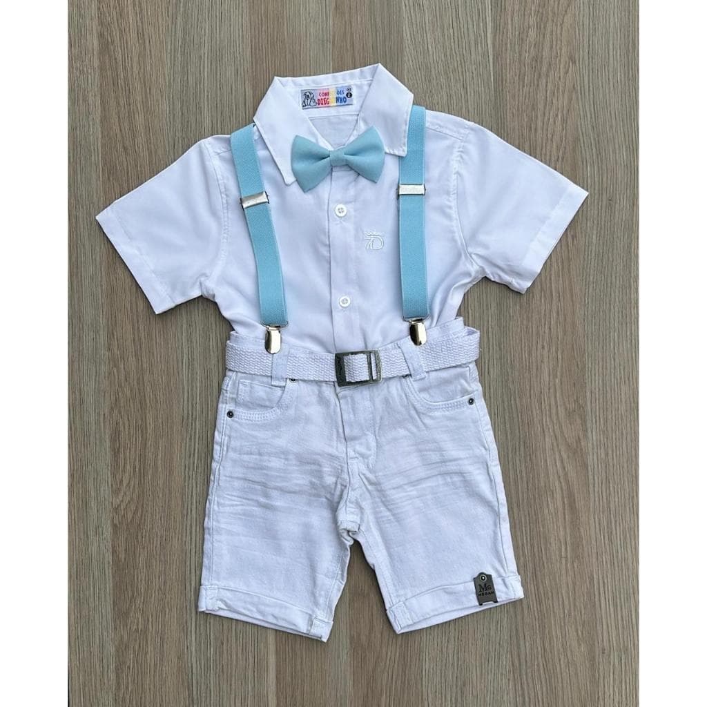 Conjunto Batizado e Festa Ano Novo Bebê Menino Com Gravata e Suspensório