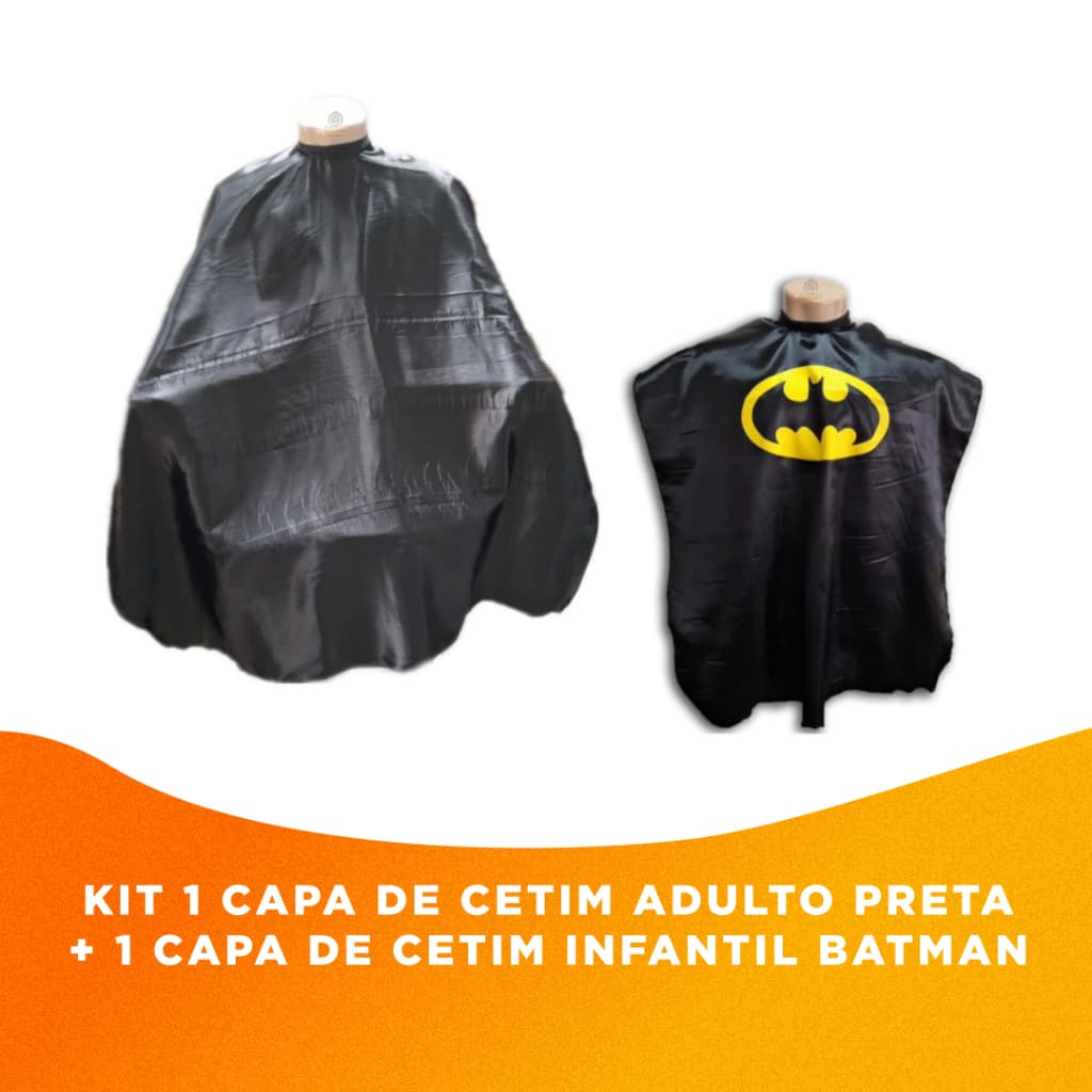 Kit 1 Capa De Cetim Para Cortar Cabelo e 1 Capa Infantil Super Heróis