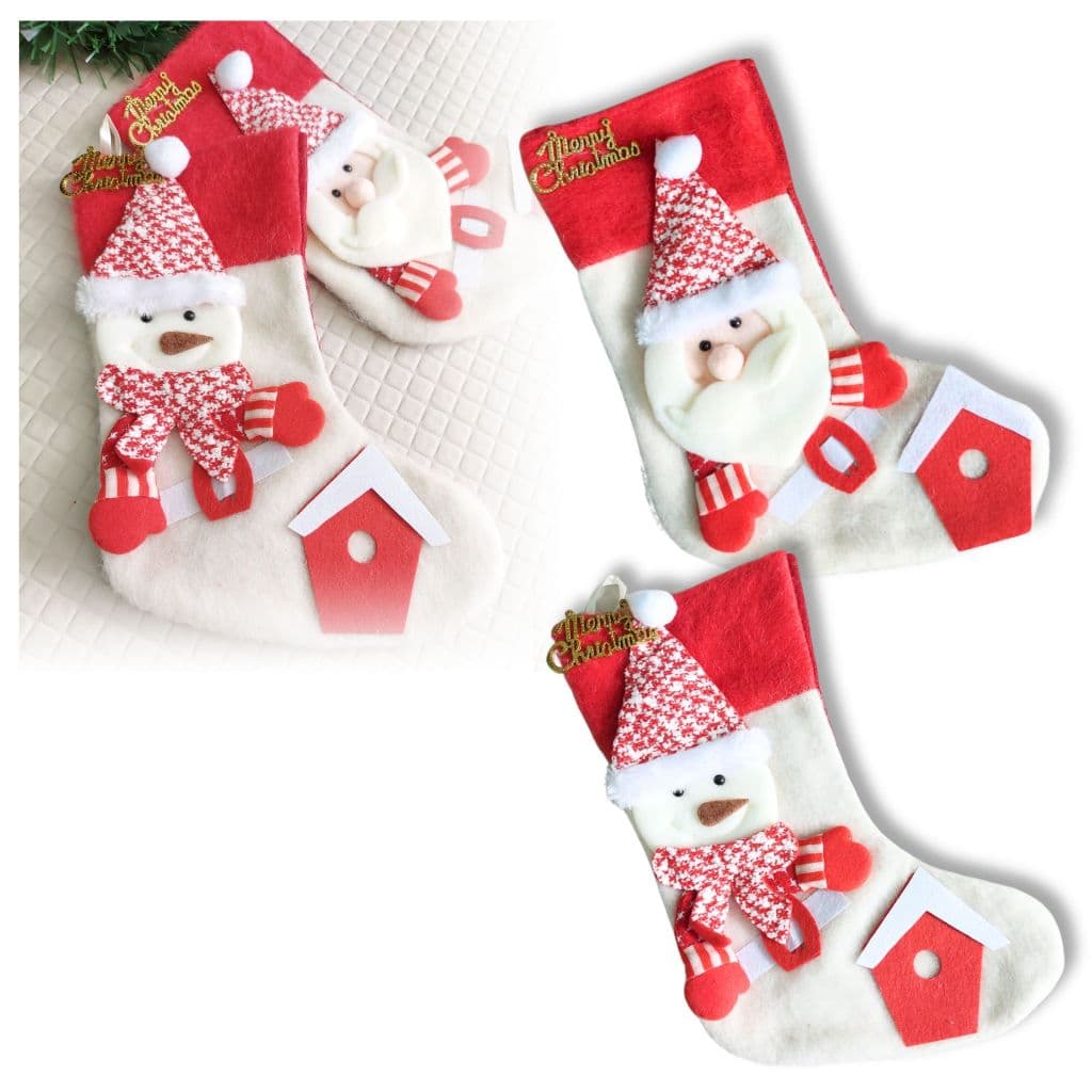 Meia de Natal Decoração Bota de Natal Para Porta Par Papai Noel e Boneco de Neve Enfeite de Porta Natalino