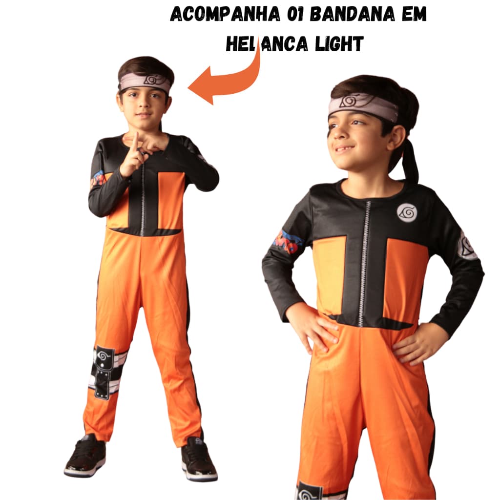 Fantasia Naruto Infantil Longo Com Enchimento E Bandana de Tecido Helanca Light