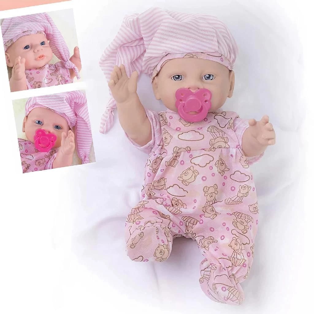 Boneca Bebê Pijaminha Com Chupeta e Mamadeira - Mik Brinquedos