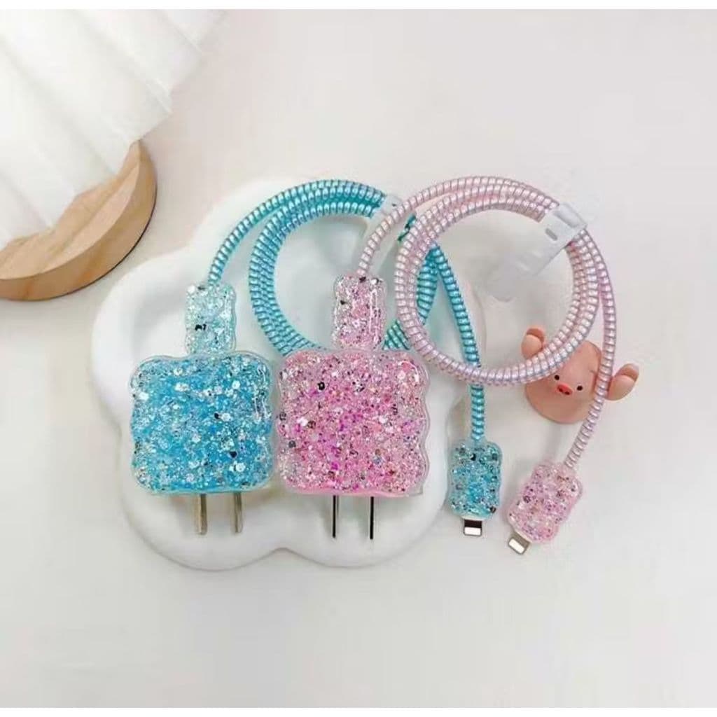 Capa Protetora Do Carregador iPhone fonte USB-C  Glitter acessório Cabo De Silicone