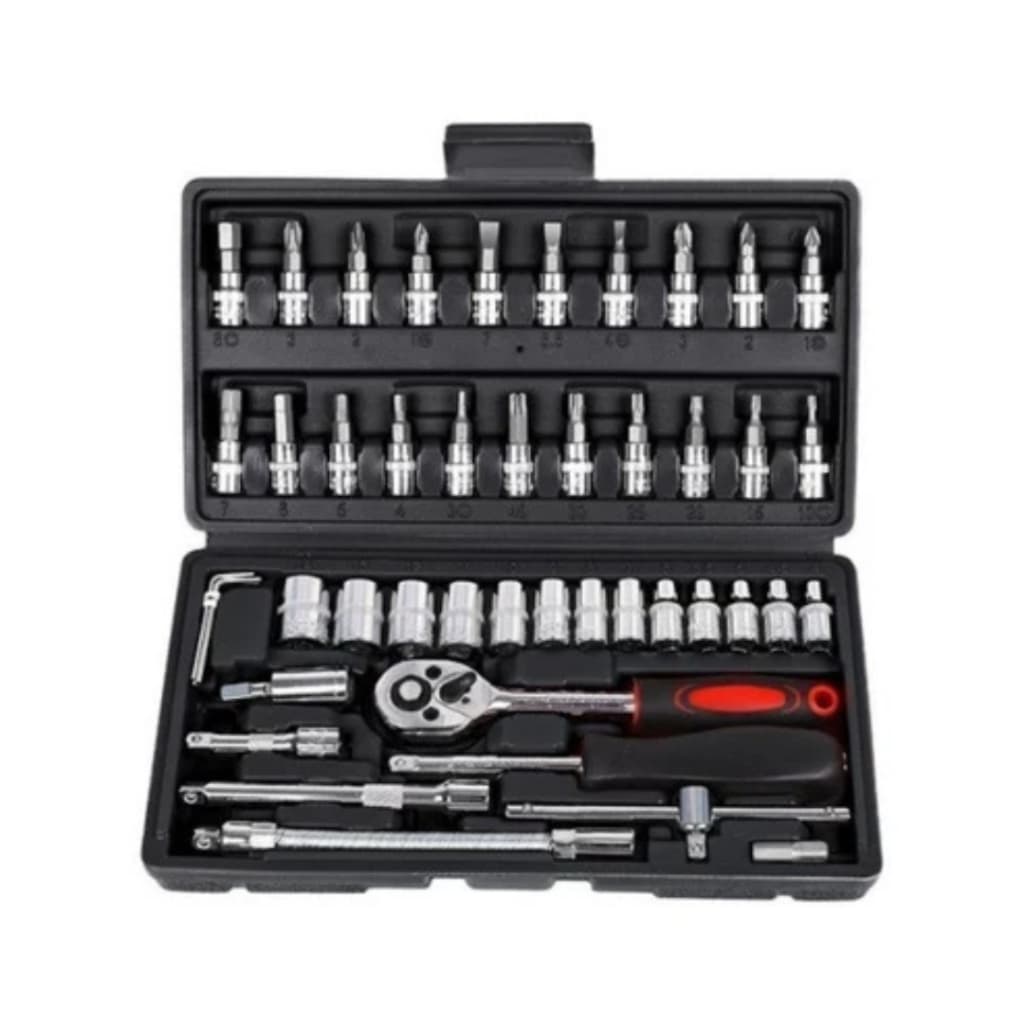 Chave Catraca Reversível e jogo de Soquetes com 46 peças intercambiáveis Resistente à Pressão Kit Chave de Catraca Rever