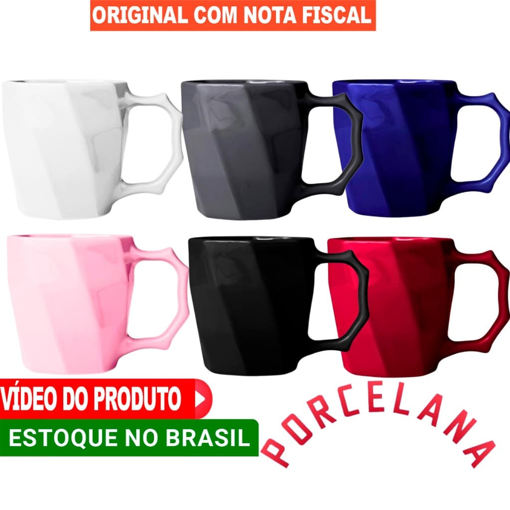 Caneca porcelana premium Jogo ou em unidade,  cores rosa, preta, branca, cinza, azul, magenta 260 ML
