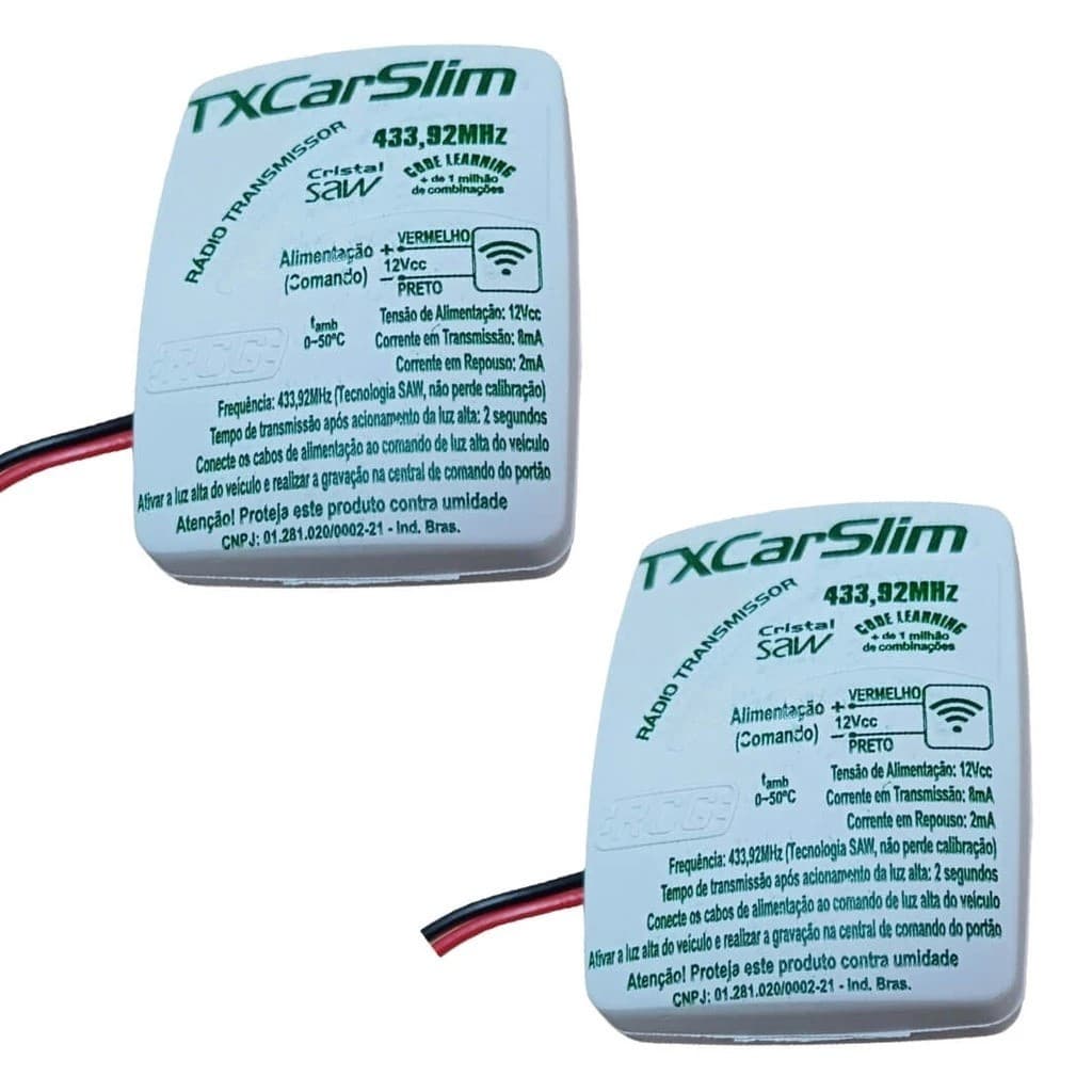 2x  controle Tx Car RCG 433mhz  Aciona motor Portão Farol Alto Carro Moto 12v