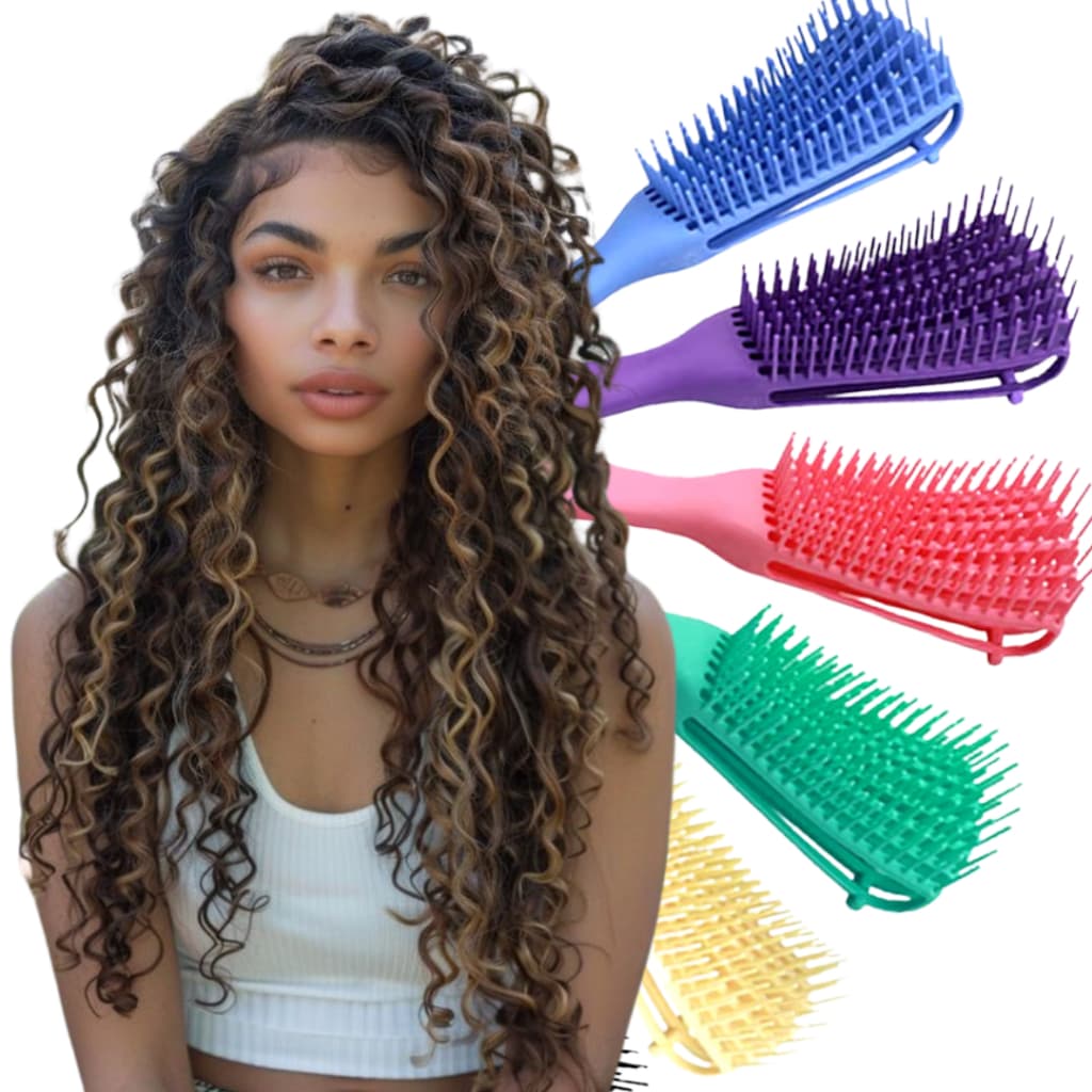 Escova Polvo Flexível Para Fitagem de Cabelo Cacheado / Desembaraça E Modela - Original com Cerdas em Silicone